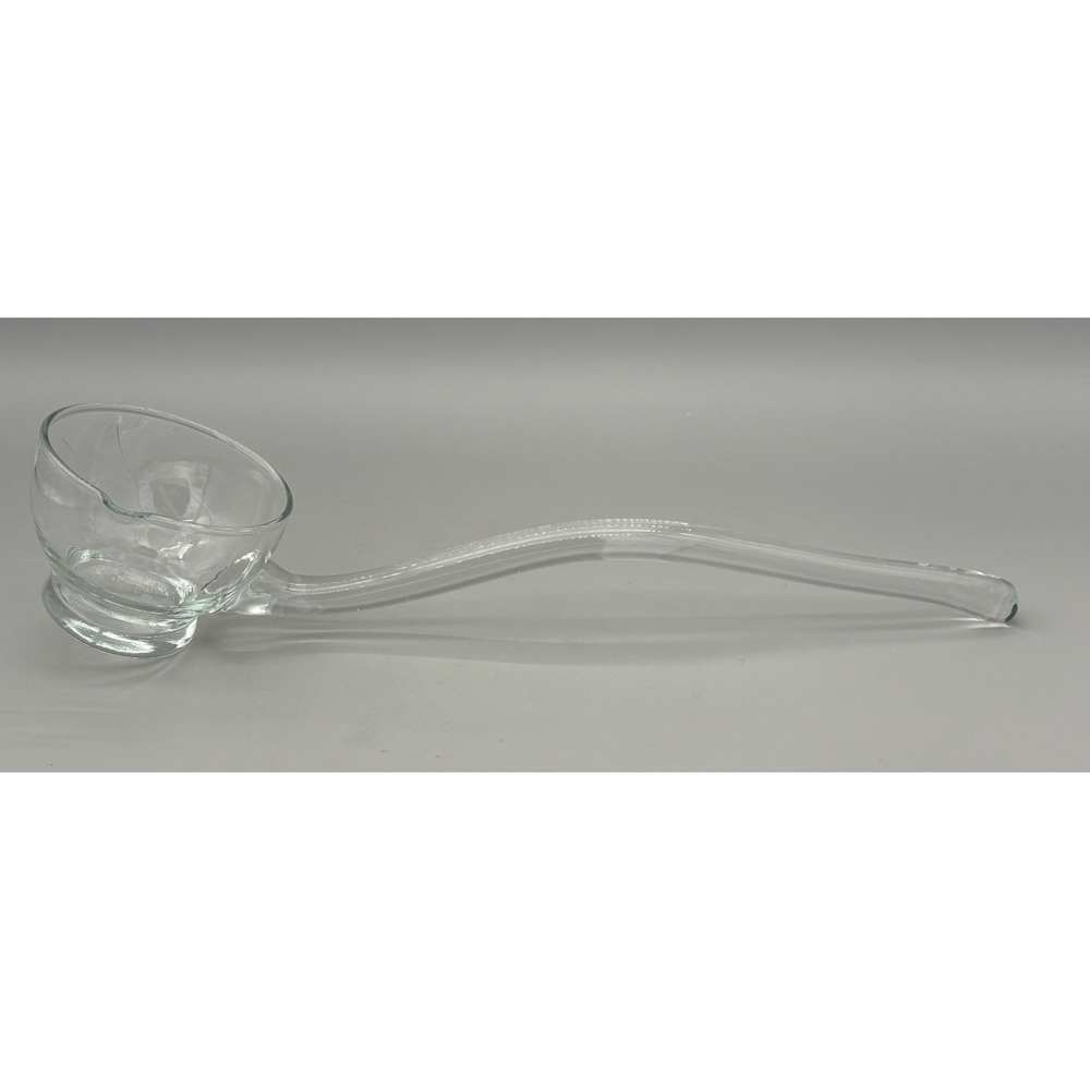 Vintage Clear Glass Punch Bowl Ladle‎ SIGNED 12.5" Long Etched Leaf Design